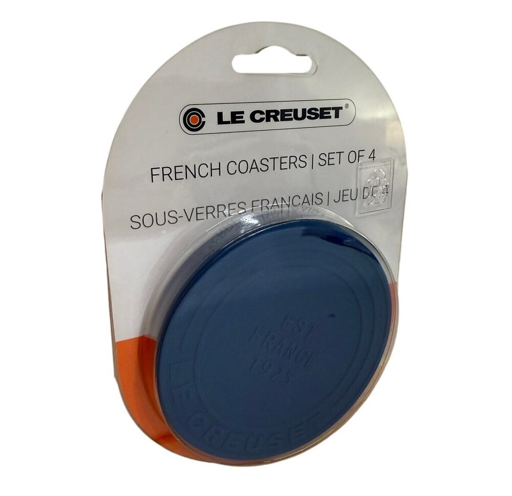 NEW NWT LE CREUSET Set of 4 French Silicone Drink Coasters Marseille